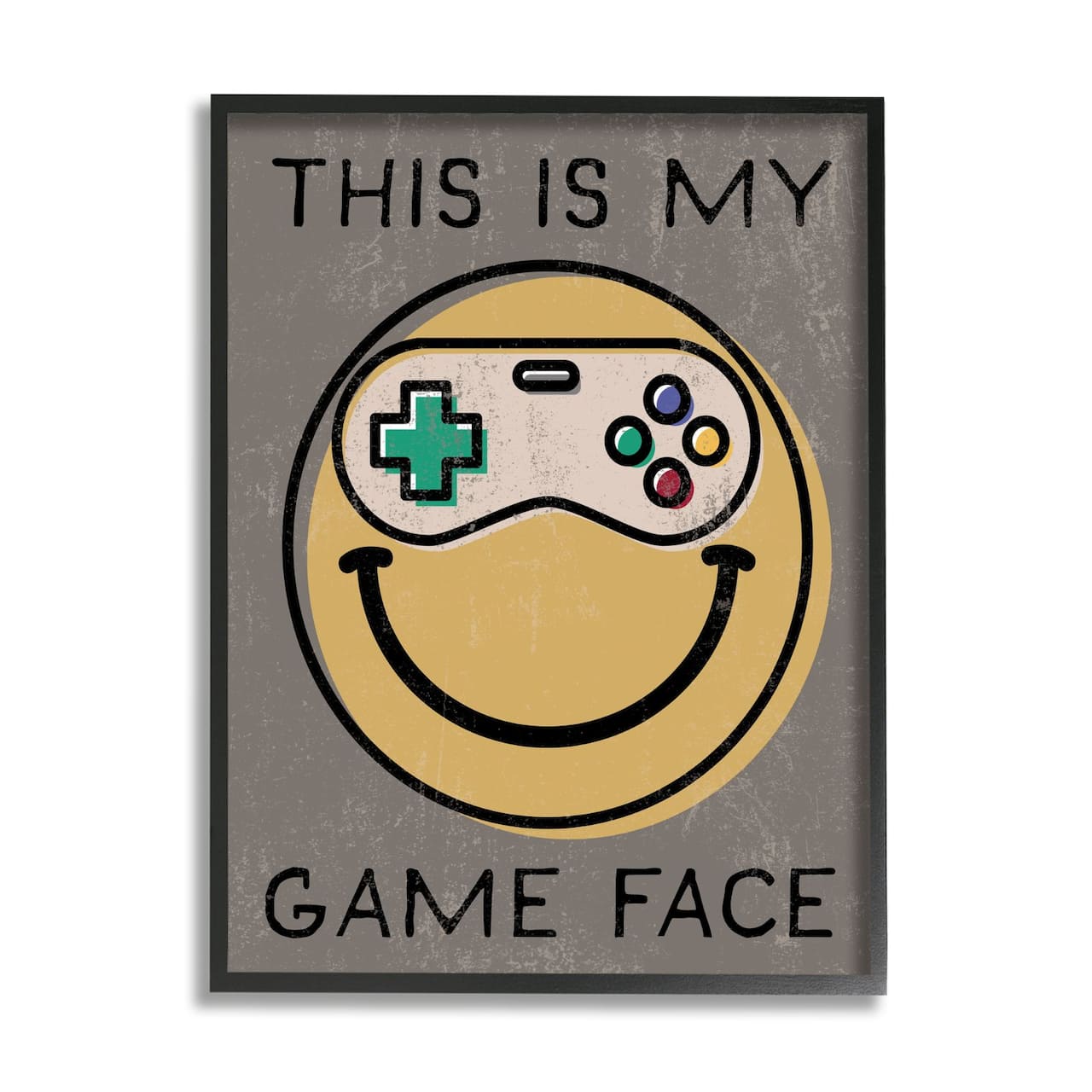 Stupell Industries My Game Face Phrase Yellow Smiley Retro Controller Framed Wall Art